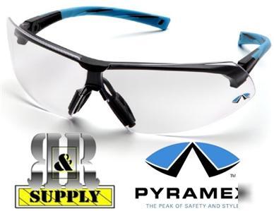 Pyramex onix clear safety glasses cushioned blue temple