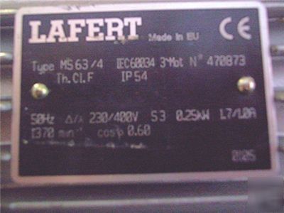 Lafert motor type ms 63 /4 50 hz 230/400V 3 phase 