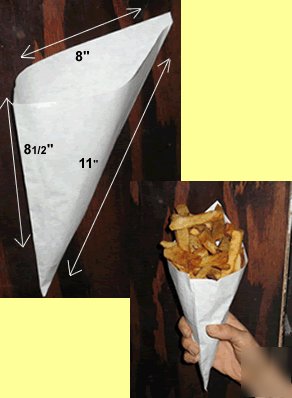 500 large/white belgian style paper cones for fries 