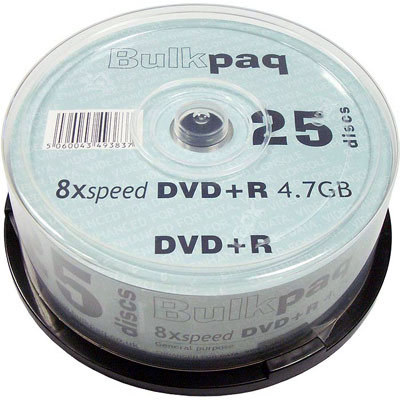 25 bulkpaq 8X dvd+r blank dvd discs.