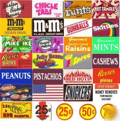 50 assorted bulk vending candy labels vending machine