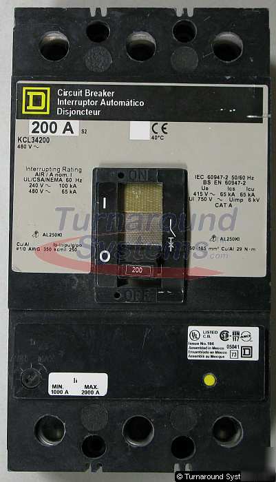 Square d KCL34200 circuit breaker, 200 amp 480 volt 3P