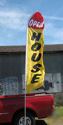 15 feet tall open house feather bow swooper flag w/pole