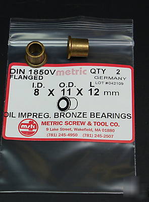 Metric bronze bearings / bushings w/ flange 8X11X12MM 