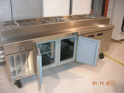 Delfield 8' 4 door refrigerated prep tables top access