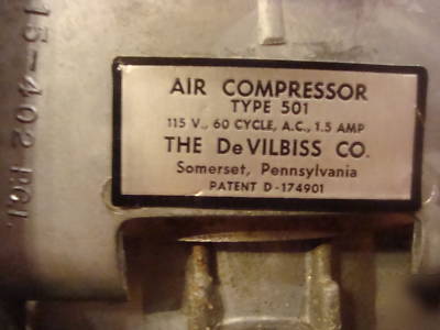 Devilbiss air compressor-model 501, med equip. viintage
