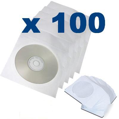 100 cd/dvd paper sleeves w/ flap clear window envelopes