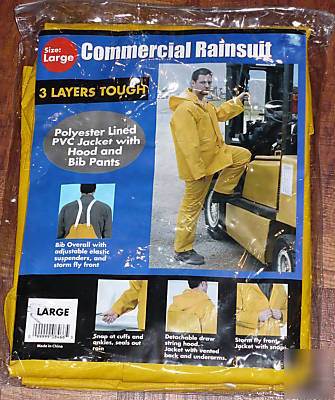 Commercial rainsuit: lined jacket w/ hood + pants large