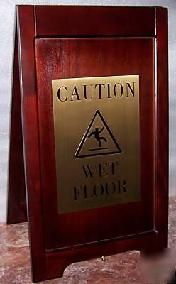 New caution wet floor sign, luxury wood & brushed brass 