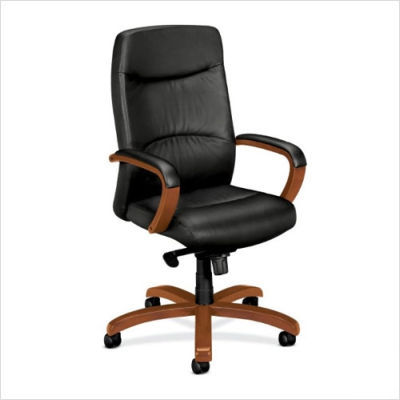 Black leather office chair mid-back bourbon cherry