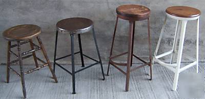 #12 vtg.oak, metal industrial drafting stool w/footrest