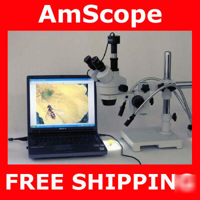 Trinocular 3.5-90X boom microscope, light, ccd camera