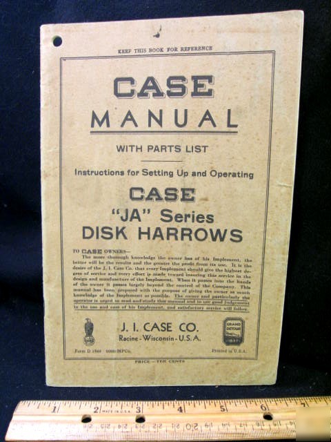 1940S? case ja disk harrow assembly - operators manual