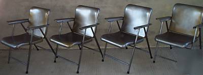 4 pc. vtg.russel wright industrial metal folding chairs