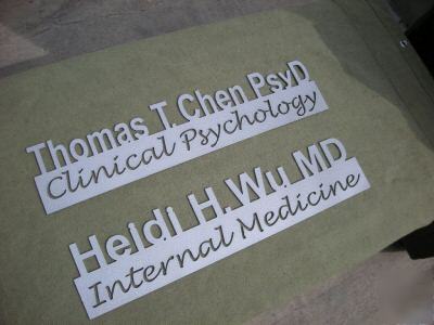 2 inch letters w/ 1.5 inch letter subtile in script 
