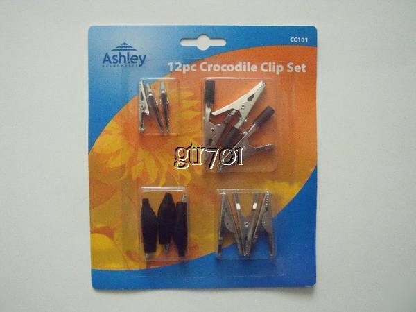 New 12 piece electrical crocodile alligator test clips 