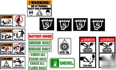Safety decal sets for construction equipment