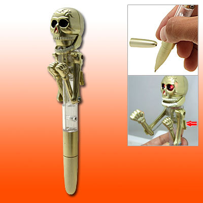 Glowing eyes gold-tone skeleton halloween ball pen