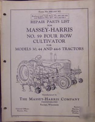 Massey harris 59 cultivator for 30,44,44-6 parts manual