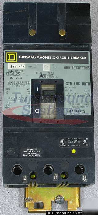 Square d KC34125 circuit breaker, 125 amp, 65 kair