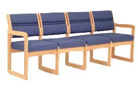 Chair/4 seat without center arms light oak blue fabric