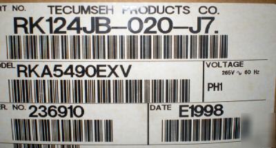 New RKA5490EXV tecumseh compressor RA124JB-020-J7 265V 