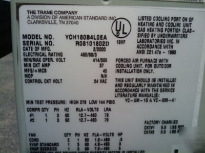 Trane 15 ton package unit air conditioner and heater ac