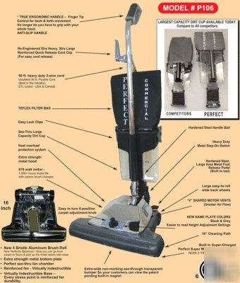 Perfect model P106 wide area dirt cup vacuum