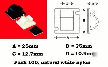 Self adhesive cable clips large white 25MM pack of 100