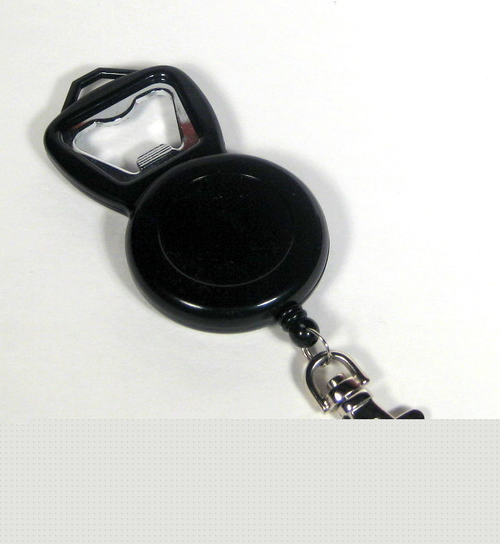 Black retractable bottle opener - bartender badge reel