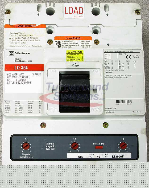 Cutler-hammer LD3600 breaker, 600 amp, 600 volt, 3P