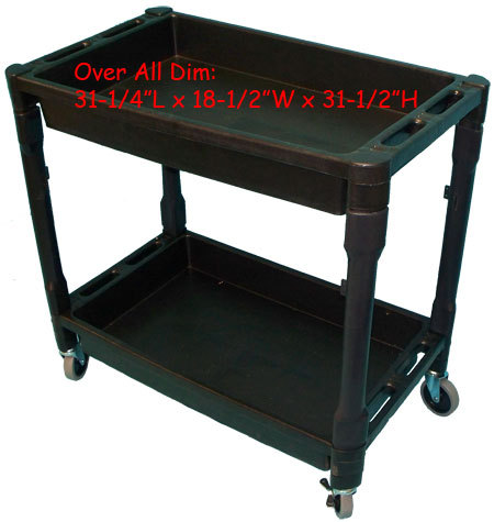 2 trays shelves plastic pvc utility service cart 300LB