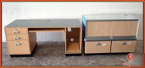 Glass front display stand case storage + wooden desk