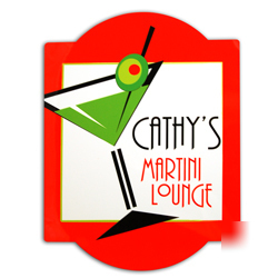 New personalized red martini bar sign laminated wood