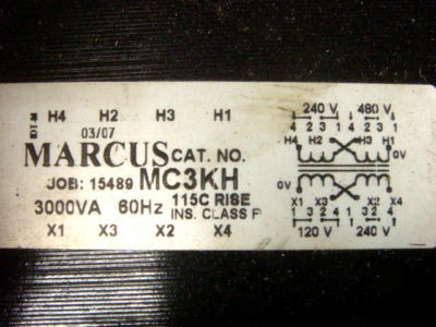 Marcus MC3KH 3KVA transformer pr:240/480 se:120/240