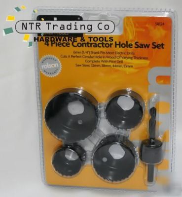 4 pc pro hole saw cutting bit bits set inc arbor