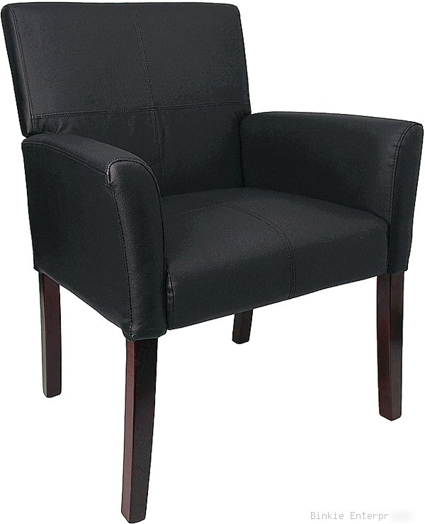 Black leather side reception waiting room guest chair