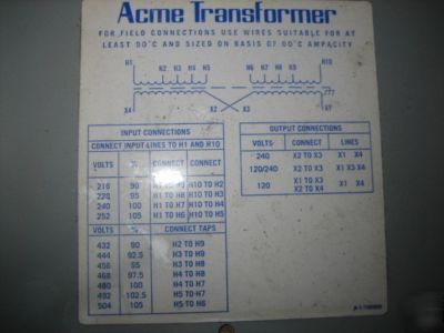 Acme transformer 10 kva 240 x 480 120/240 3R 10KVA 1 ph