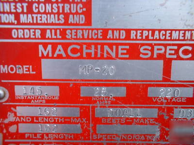 Doall mp-20 vertical band saw power feed & blade welder