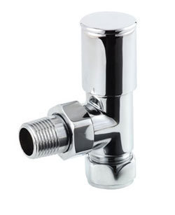Round chrome angled towel rail radiator valves pair