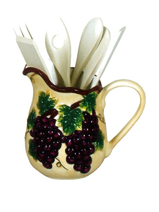Kitchen utensil holder grape decor ceramic