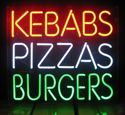 New kebabs pizza burgers restaurant neon glass sign 
