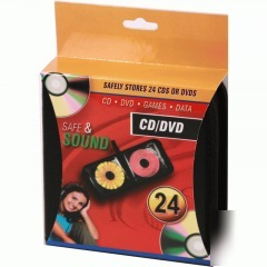 24 disc capacity black leather-like quality cd dvd wall