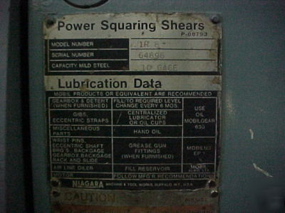 Niagara 8' 10 ga power squaring shear power backgauge