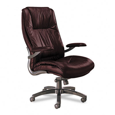 High-backchair gunmetal aluminum base, burgundy leather