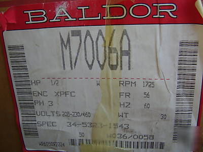 New baldor M7006A ac induction motor, .5 hp, 3 ph