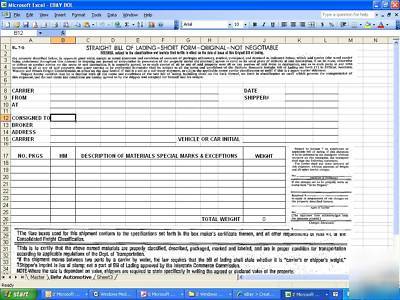 Bill of lading - bol - excel spreadsheet