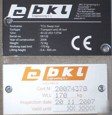 Bkl transport & lift tool cart 170 kg 375 lb 16' ft max