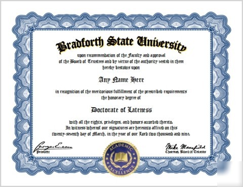 Lateness diploma - never on time lover diploma