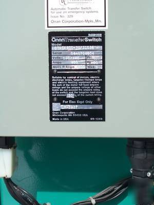 Onan transfer switch-400 amps/ 120/240 vac 60-hz phz-1